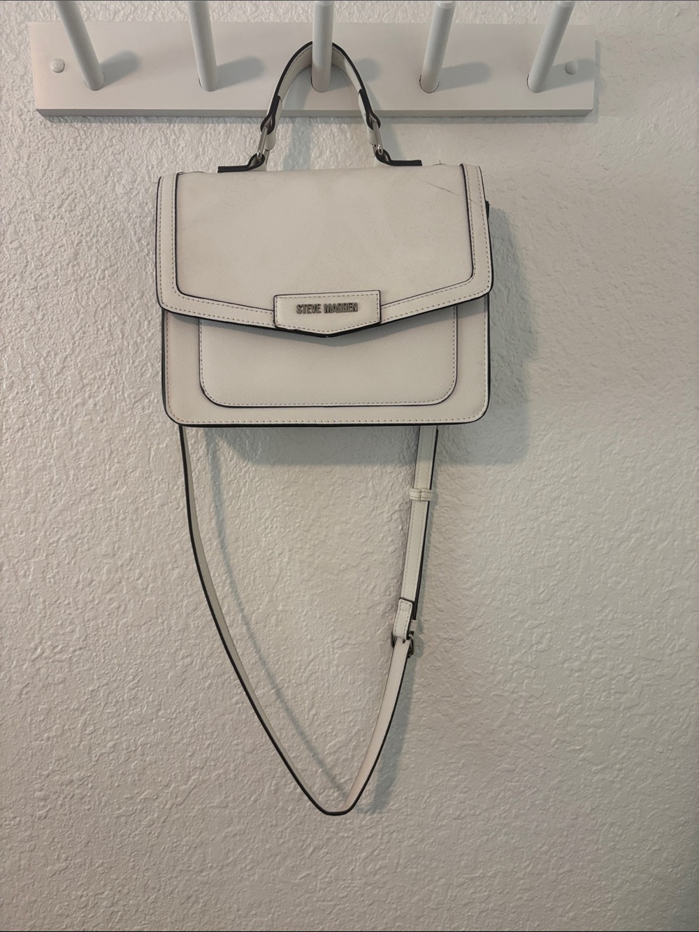 Steve Madden White Structured Top-Handle Crossbody Bag